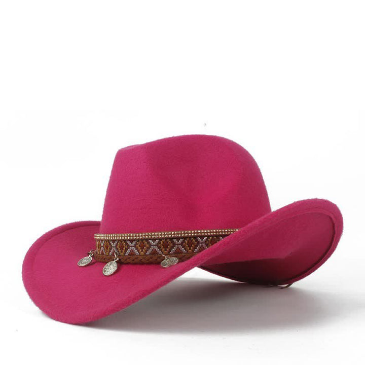 Retro Cowboyhut mit breiter Krempe und geflochtenem Seilband - Helles Pink - M (22"-22 7/8") - image 10