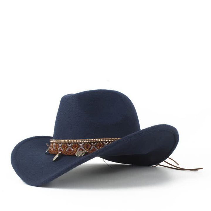 Retro Cowboyhut mit breiter Krempe und geflochtenem Seilband - Marineblau - M (22"-22 7/8") - image 8