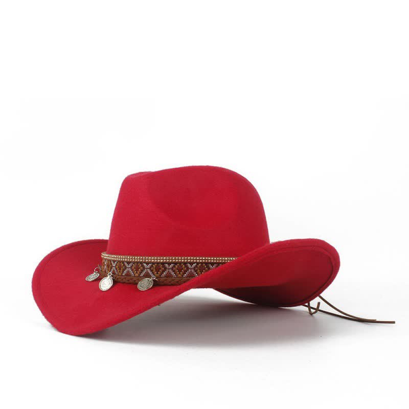 Retro Cowboyhut mit breiter Krempe und geflochtenem Seilband - Rot - M (22"-22 7/8") - image 7