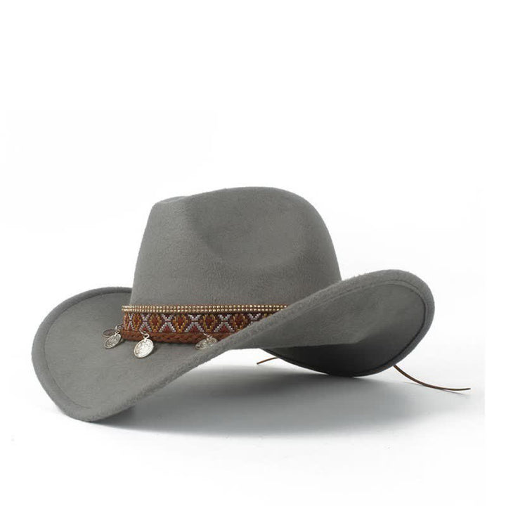 Retro Cowboyhut mit breiter Krempe und geflochtenem Seilband - Grau - M (22"-22 7/8") - image 11