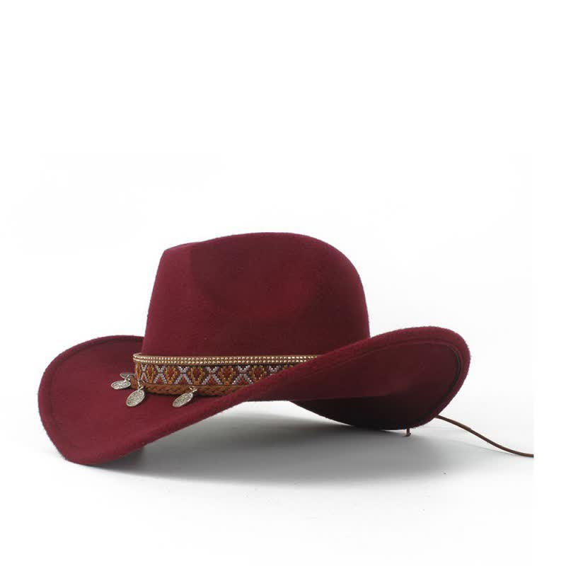 Retro Cowboyhut mit breiter Krempe und geflochtenem Seilband - Burgunderrot - M (22"-22 7/8") - image 9