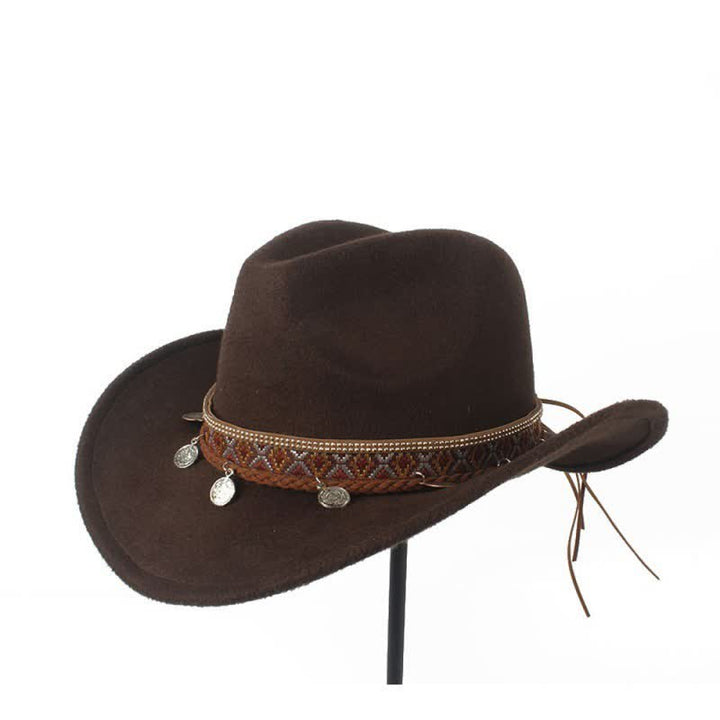 Retro Cowboyhut mit breiter Krempe und geflochtenem Seilband - Kaffee - M (22"-22 7/8") - image 0