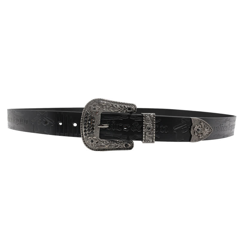 Rhinestones Buckle Gun Bullet Embossment Leder Gürtel