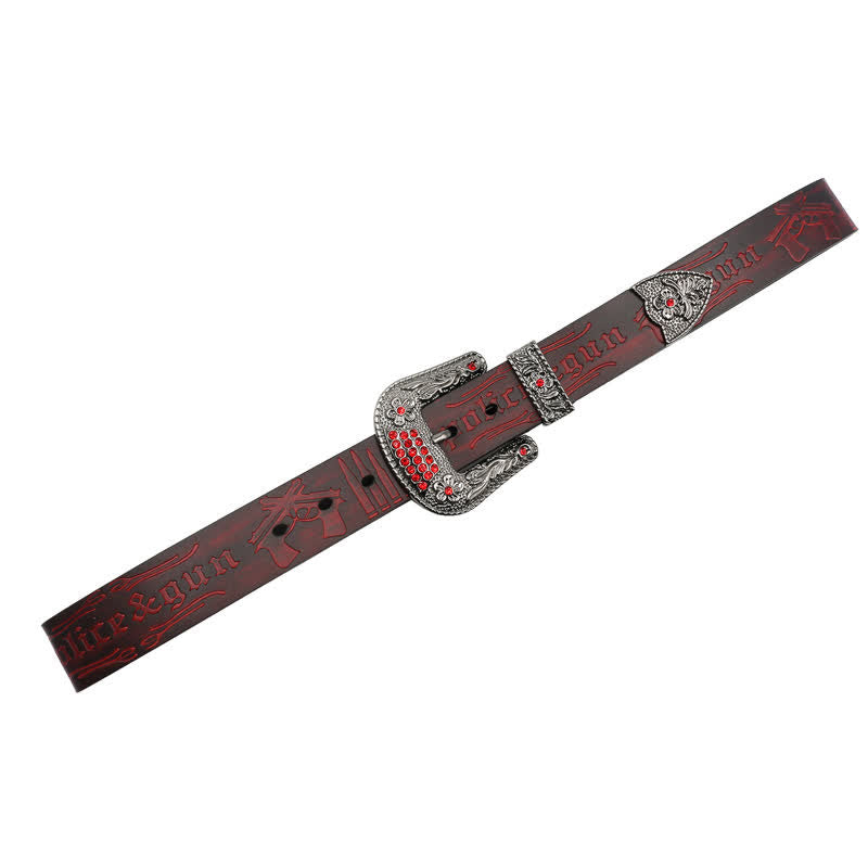 Rhinestones Buckle Gun Bullet Embossment Leder Gürtel