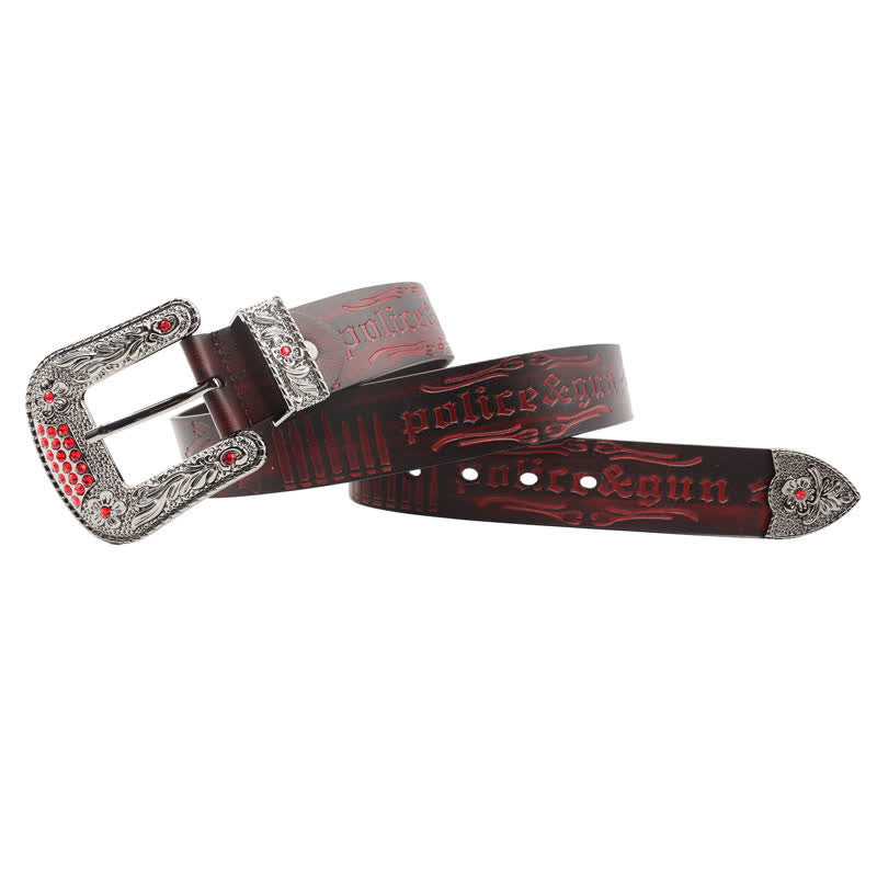 Rhinestones Buckle Gun Bullet Embossment Leder Gürtel