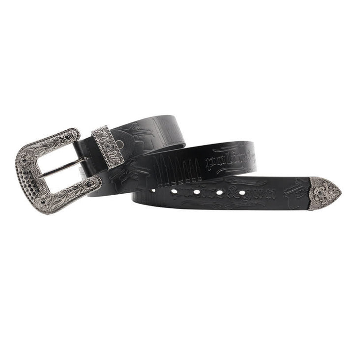 Rhinestones Buckle Gun Bullet Embossment Leder Gürtel