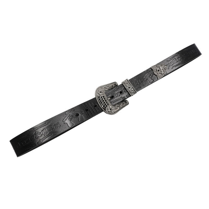 Rhinestones Buckle Gun Bullet Embossment Leder Gürtel
