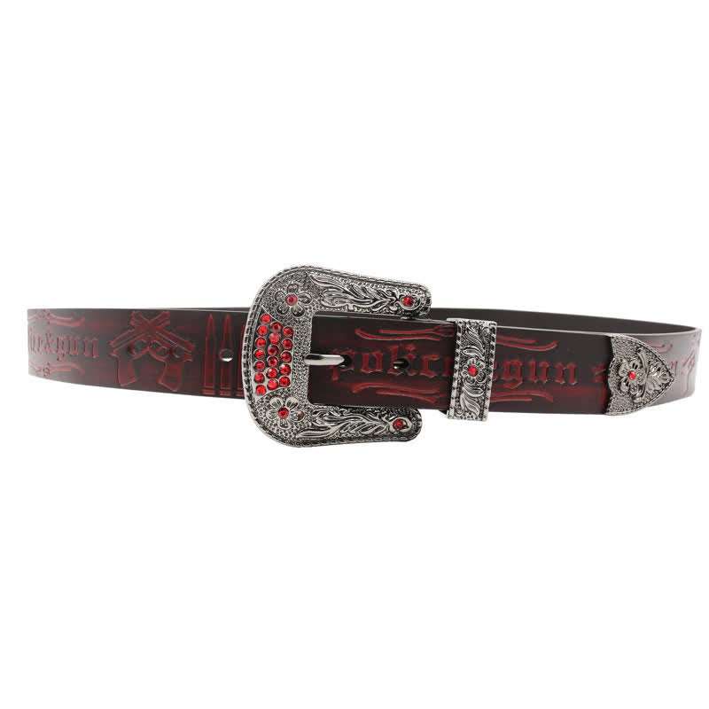 Rhinestones Buckle Gun Bullet Embossment Leder Gürtel