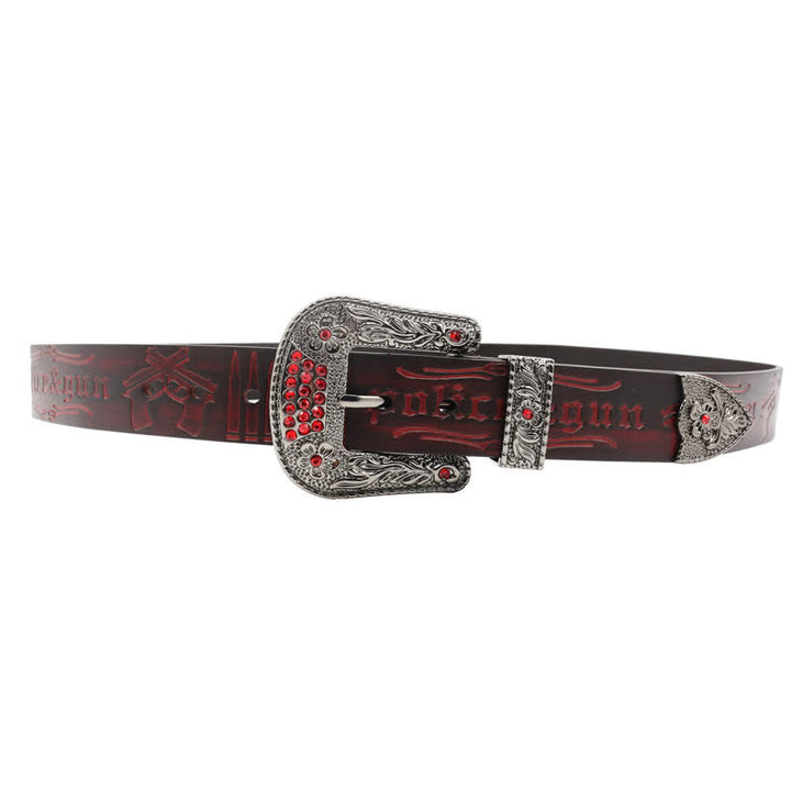 Rhinestones Buckle Gun Bullet Embossment Leder Gürtel