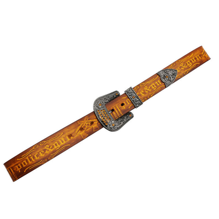 Rhinestones Buckle Gun Bullet Embossment Leder Gürtel
