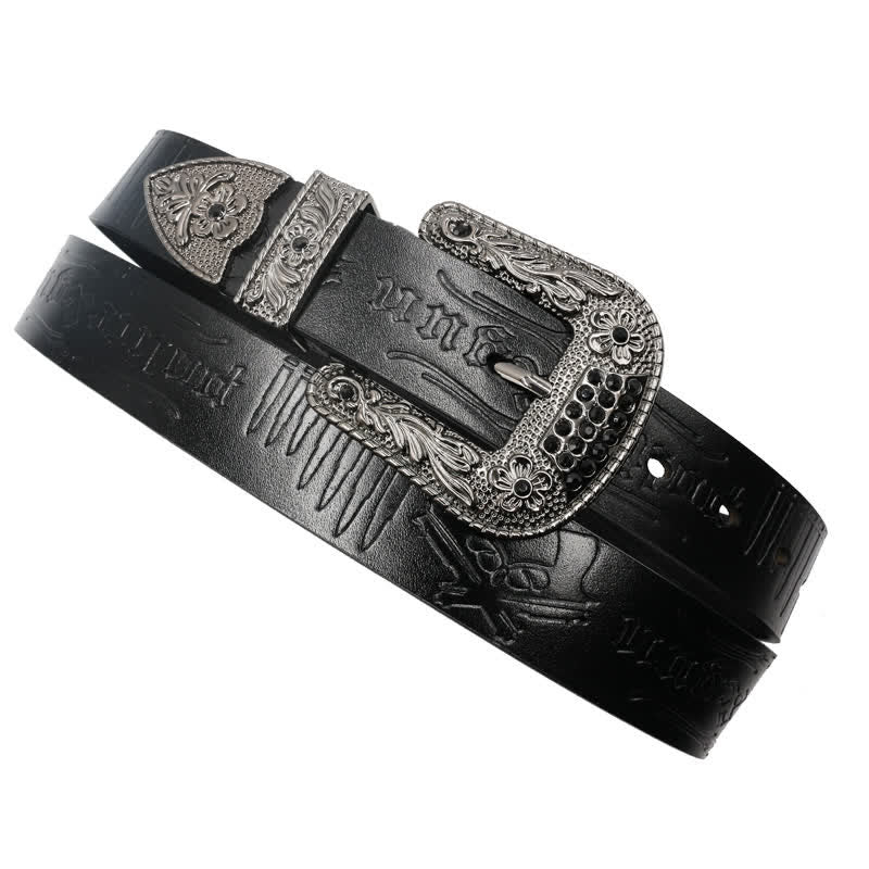 Rhinestones Buckle Gun Bullet Embossment Leder Gürtel