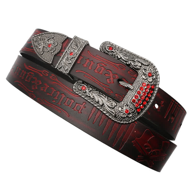 Rhinestones Buckle Gun Bullet Embossment Leder Gürtel