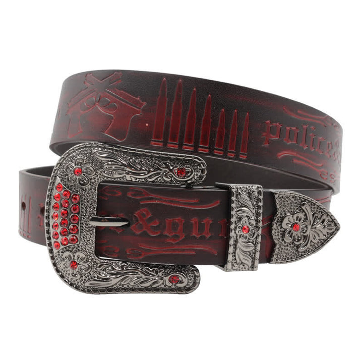 Rhinestones Buckle Gun Bullet Embossment Leder Gürtel