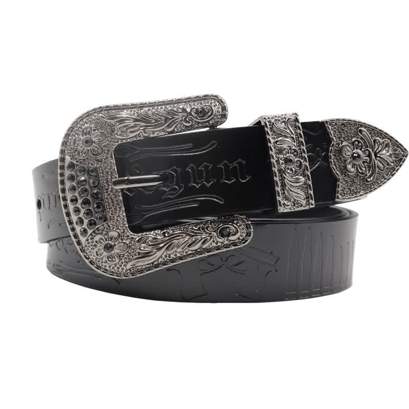 Rhinestones Buckle Gun Bullet Embossment Leder Gürtel