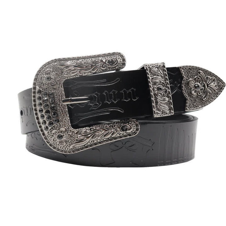 Rhinestones Buckle Gun Bullet Embossment Leder Gürtel