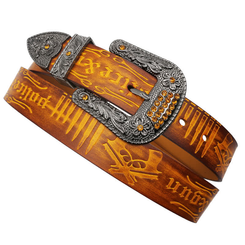 Rhinestones Buckle Gun Bullet Embossment Leder Gürtel
