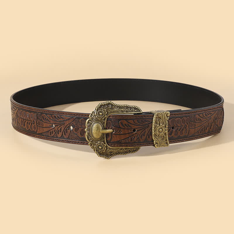 Bronzen geschnitzte Schnalle Boho Blumenpräge Ledergürtel