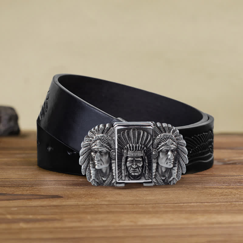 Herren DIY Indian Chief Head Ledergürtel mit verdecktem Feuerzeug