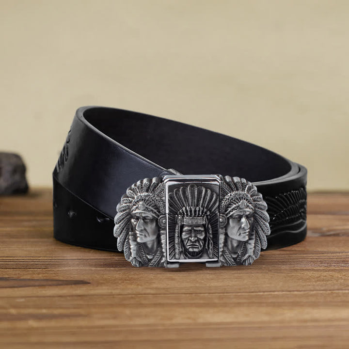 Herren DIY Indian Chief Head Ledergürtel mit verdecktem Feuerzeug