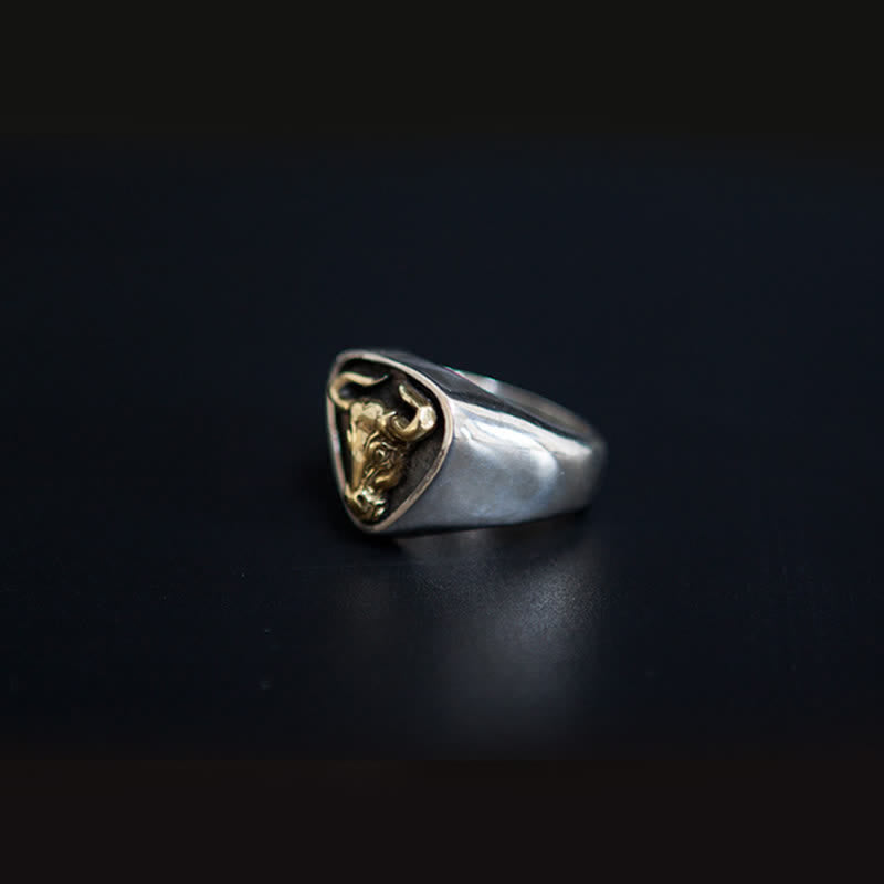 Dominierender Rock-Bullen-Pferde-Totem-Ring für Herren mit verstellbarem Öffnungswinkel - image 6