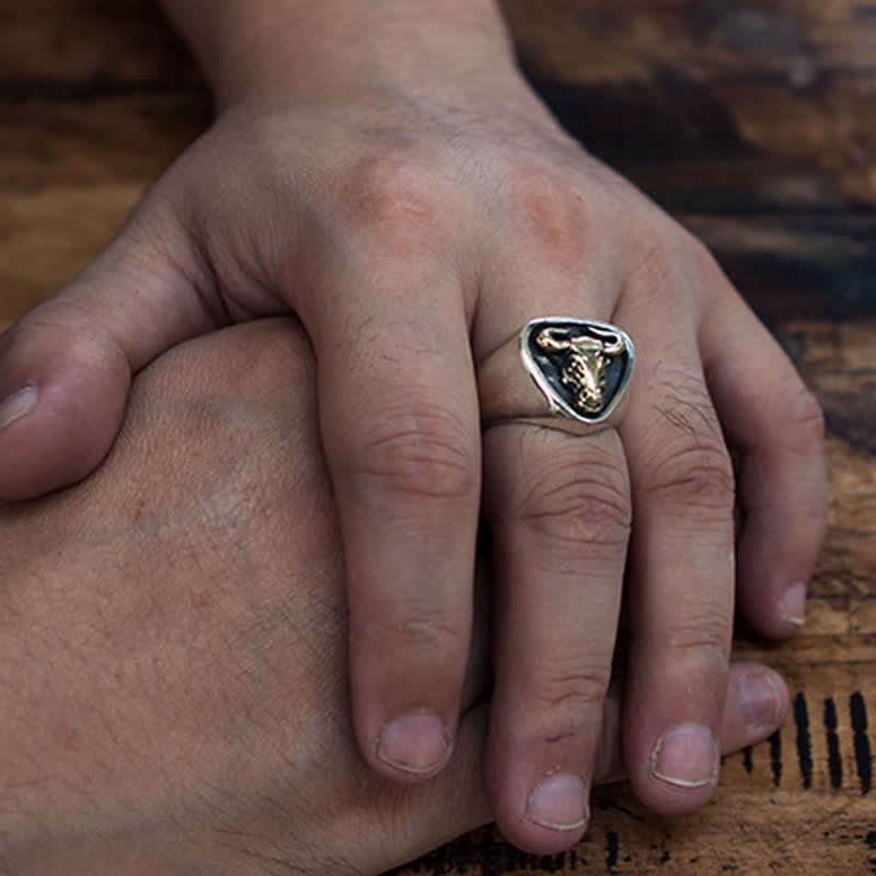 Dominierender Rock-Bullen-Pferde-Totem-Ring für Herren mit verstellbarem Öffnungswinkel