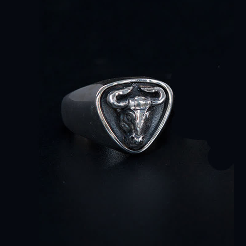 Dominierender Rock-Bullen-Pferde-Totem-Ring für Herren mit verstellbarem Öffnungswinkel - Antik Silber - image 9