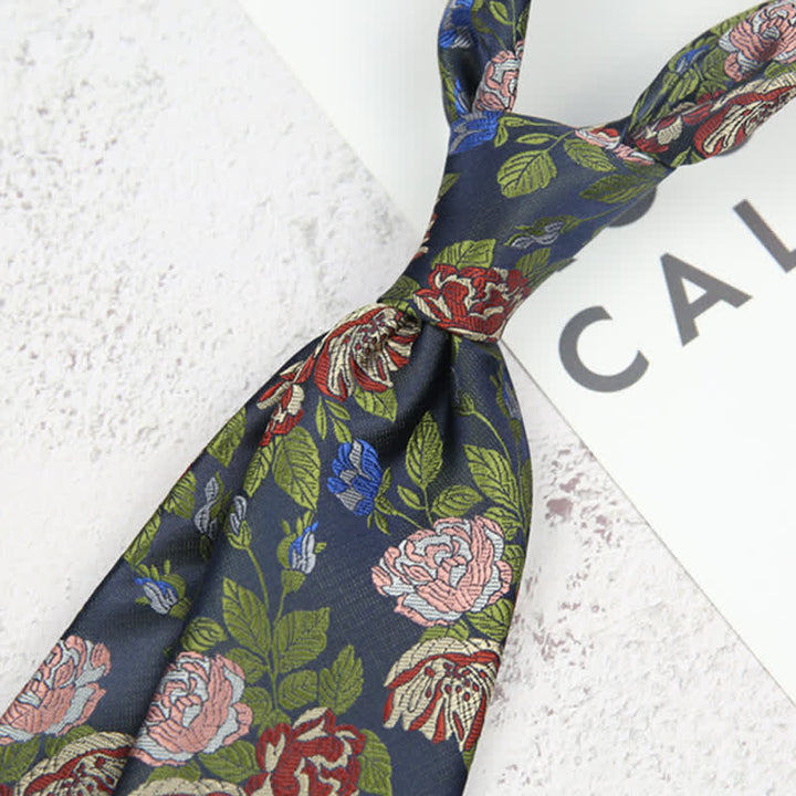 Herrenkrawatte im Vintage-Stil mit blauem und rotem Rosenprint