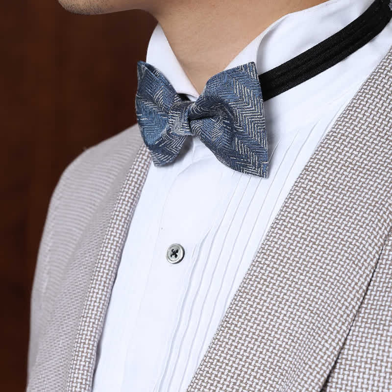 Men's Blue Series Blumen-Fischgrätmuster Denim Fliege