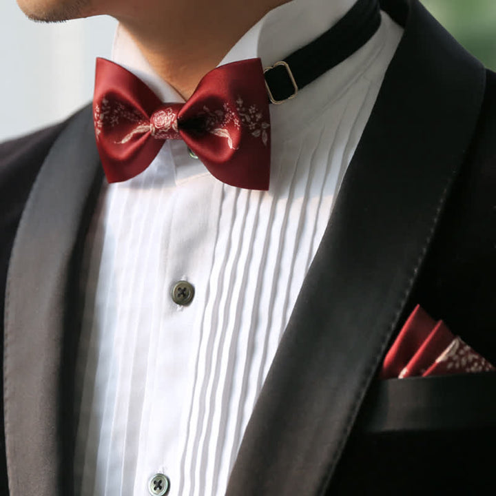 Elegante Herren-Fliege mit Blumen- und Pflanzendruck für Hochzeiten
