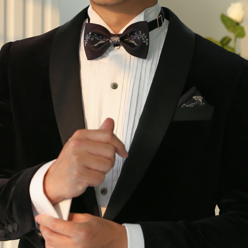 Elegante Herren-Fliege mit Blumen- und Pflanzendruck für Hochzeiten