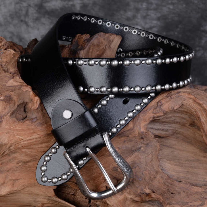 Runde Nieten besetzter Gürtel aus Leder – Gothic-Kleidung Zubehör