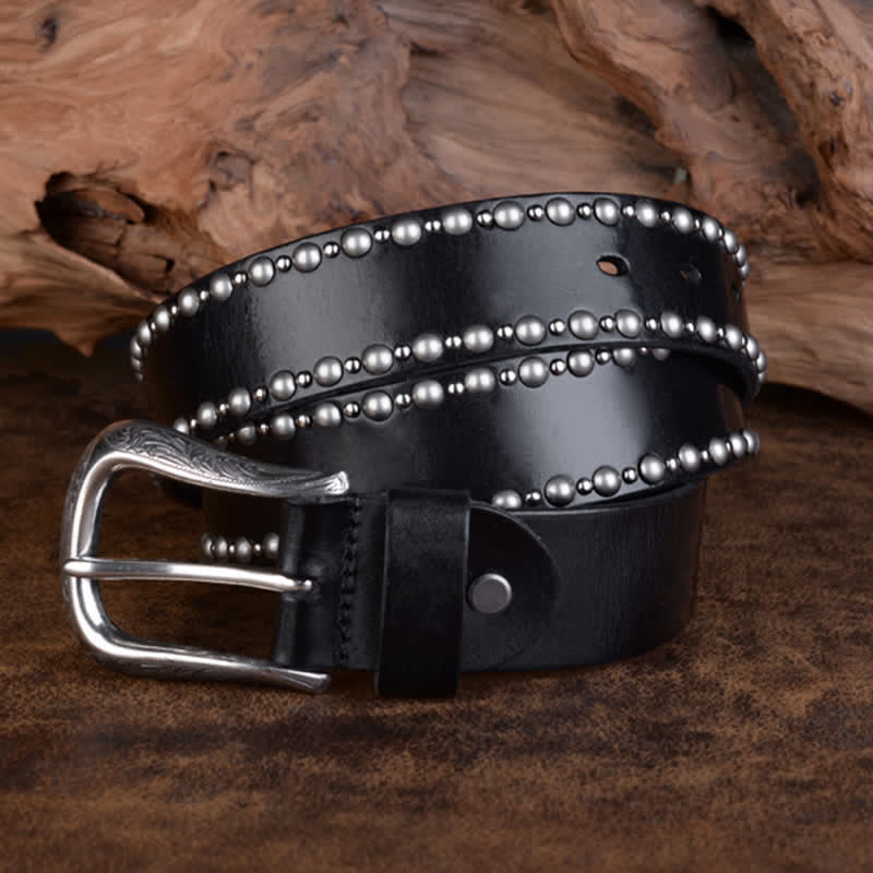 Runde Nieten besetzter Gürtel aus Leder – Gothic-Kleidung Zubehör