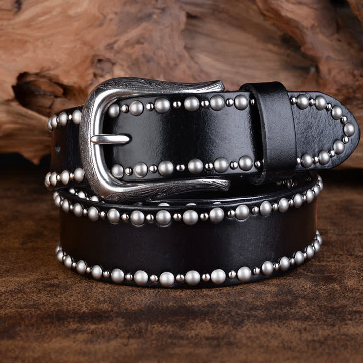 Runde Nieten besetzter Gürtel aus Leder – Gothic-Kleidung Zubehör