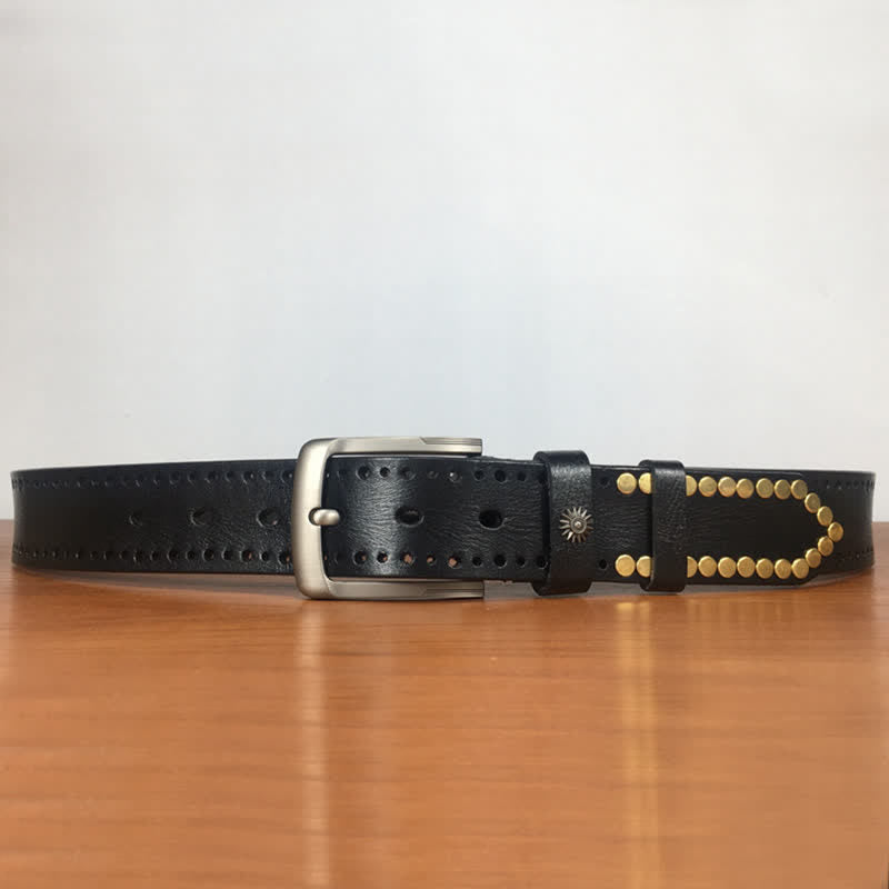 Vintage Retro bronzefarbener runder Nieten bestückter Ledergürtel