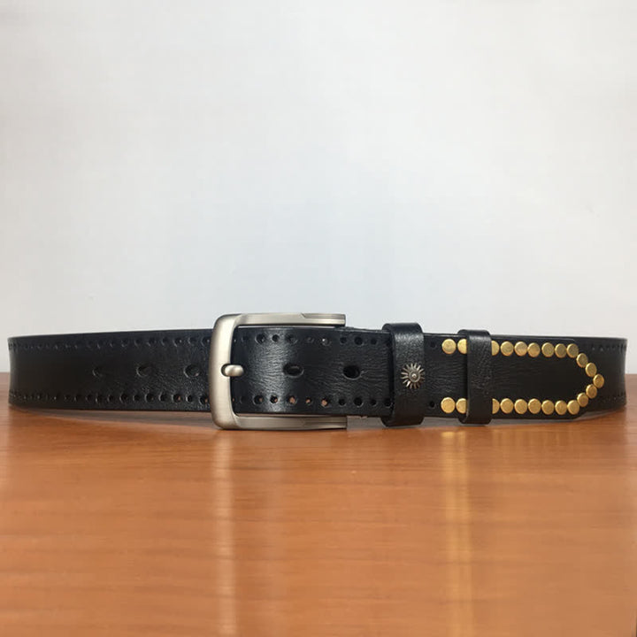 Vintage Retro bronzefarbener runder Nieten bestückter Ledergürtel