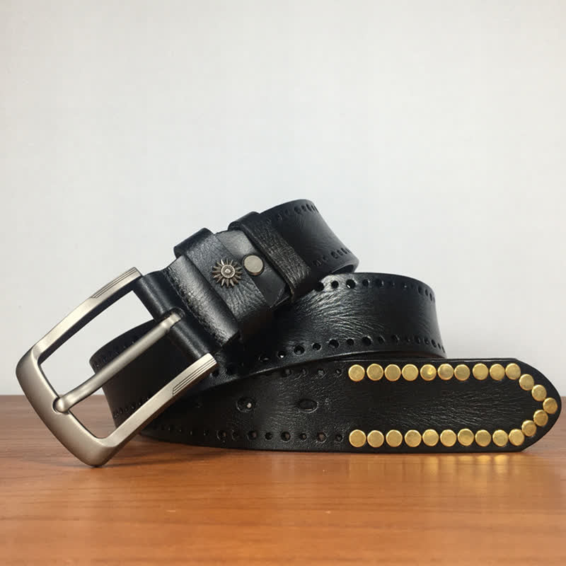 Vintage Retro bronzefarbener runder Nieten bestückter Ledergürtel