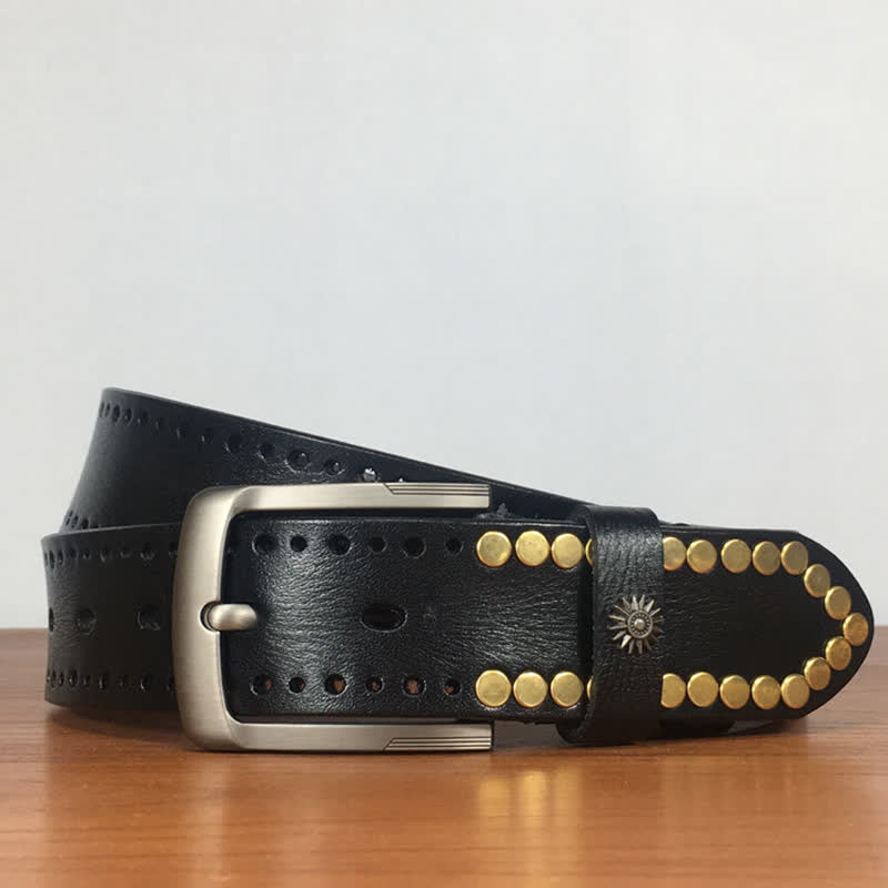 Vintage Retro bronzefarbener runder Nieten bestückter Ledergürtel