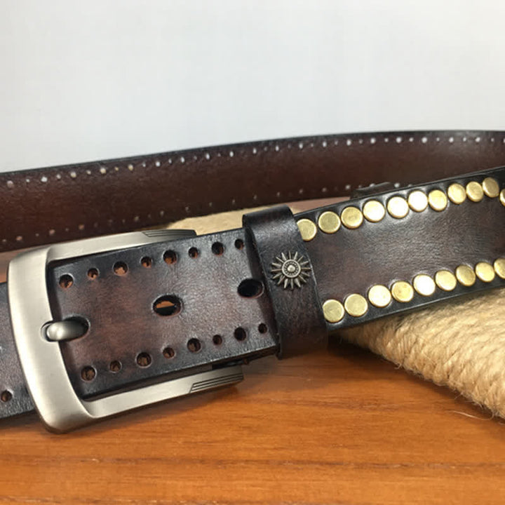 Vintage Retro bronzefarbener runder Nieten bestückter Ledergürtel