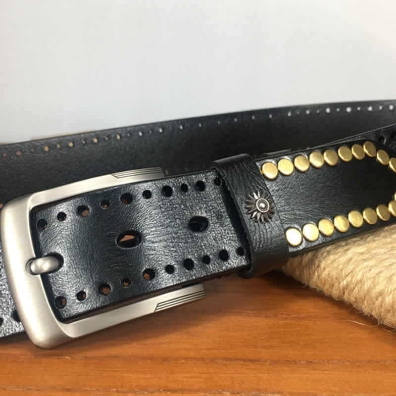 Vintage Retro bronzefarbener runder Nieten bestückter Ledergürtel
