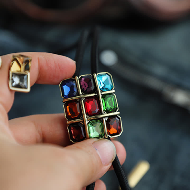 Geometrischer Mosaikwürfel Edelstein Bolo-Tie