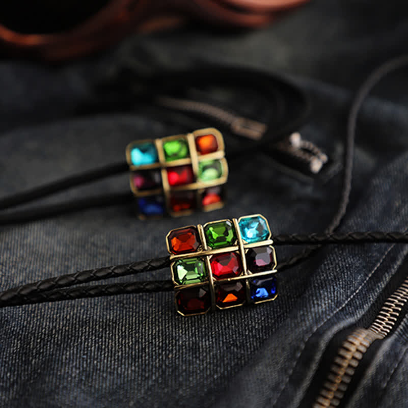 Geometrischer Mosaikwürfel Edelstein Bolo-Tie