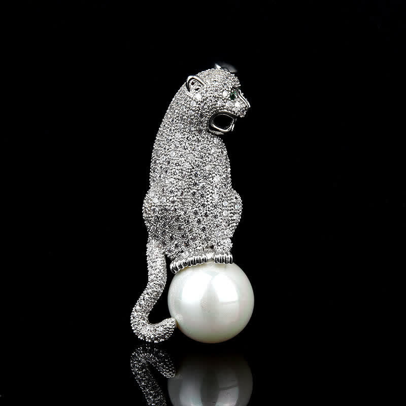 Unisex Leopard Glänzender Zirkon Faux-Perlen Dekoration Brosche