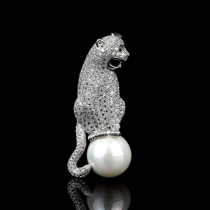 Unisex Leopard Glänzender Zirkon Faux-Perlen Dekoration Brosche