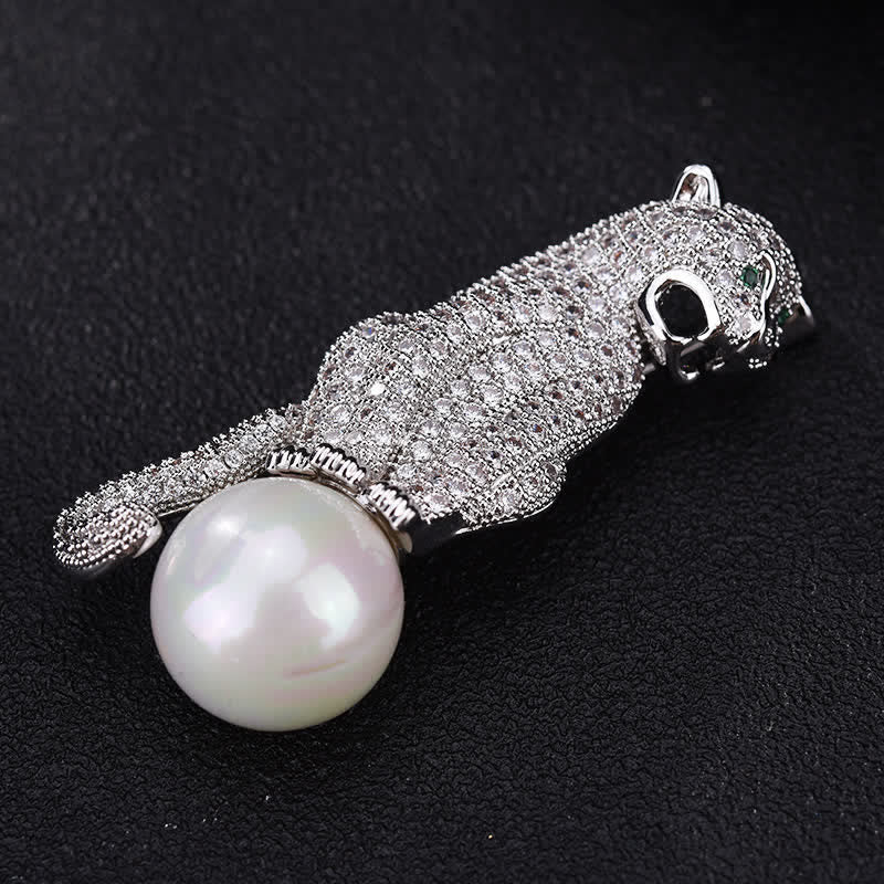 Unisex Leopard Glänzender Zirkon Faux-Perlen Dekoration Brosche