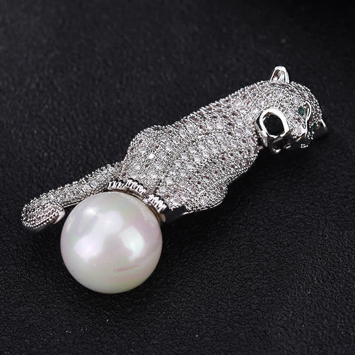 Unisex Leopard Glänzender Zirkon Faux-Perlen Dekoration Brosche