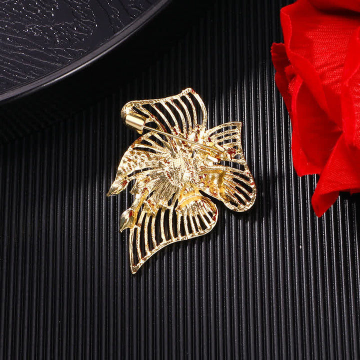 Damen Gold Hohlblatt Perle Strass Brosche
