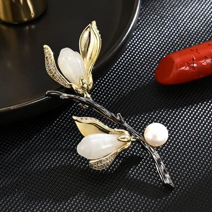 Damen Magnolia Luxus Imitation Perlen Anstecknadel Brosche