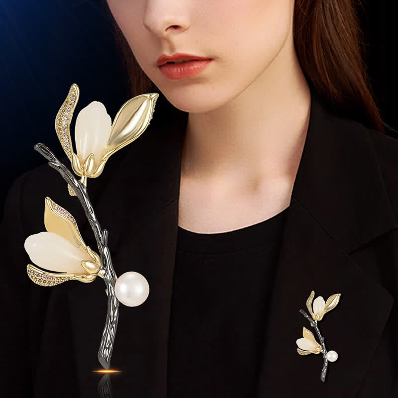 Damen Magnolia Luxus Imitation Perlen Anstecknadel Brosche