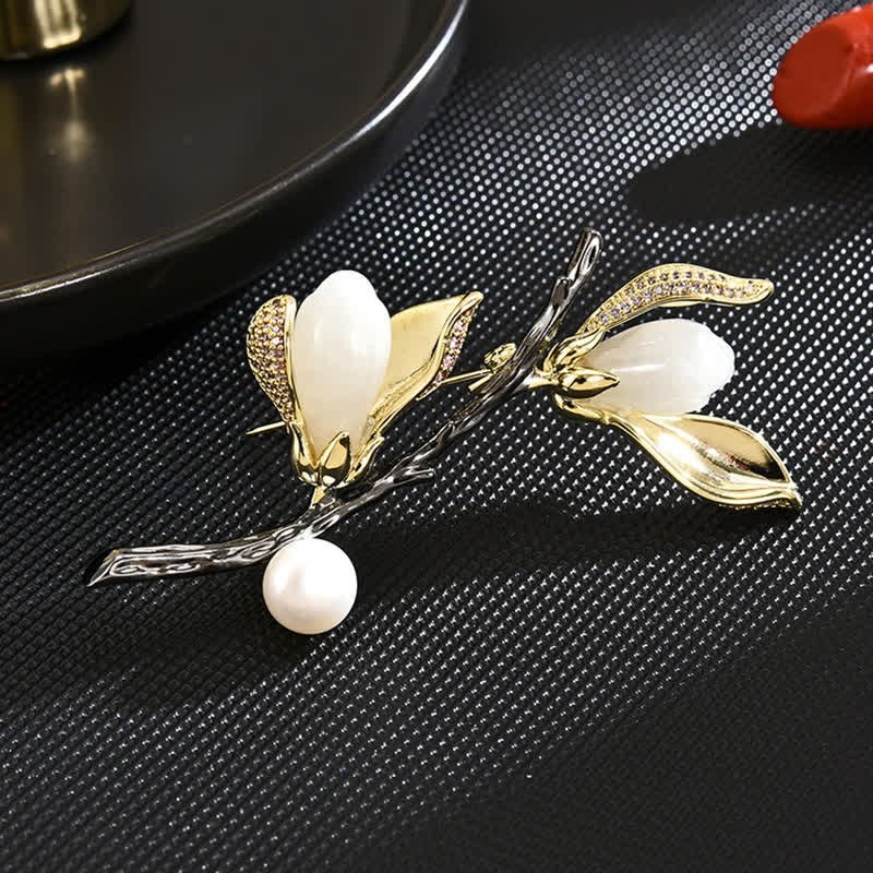 Damen Magnolia Luxus Imitation Perlen Anstecknadel Brosche