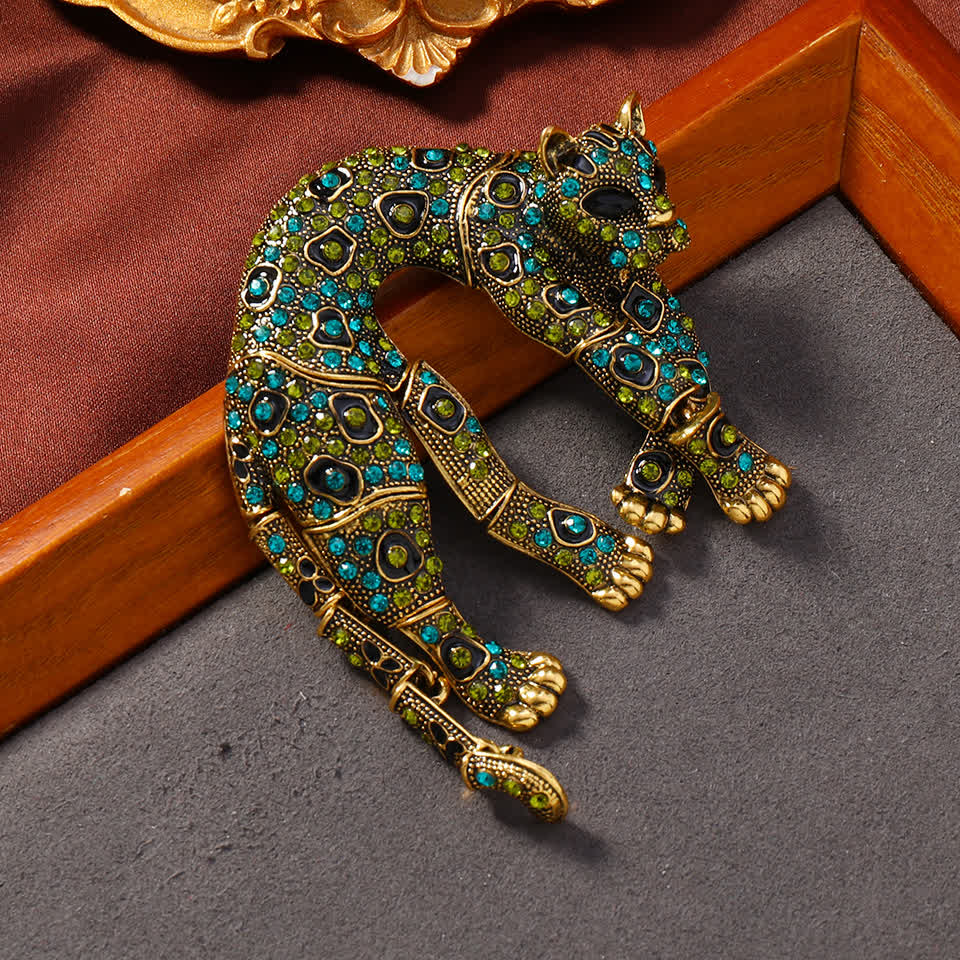 Unisex Vintage Panther Strass Leopard Brosche